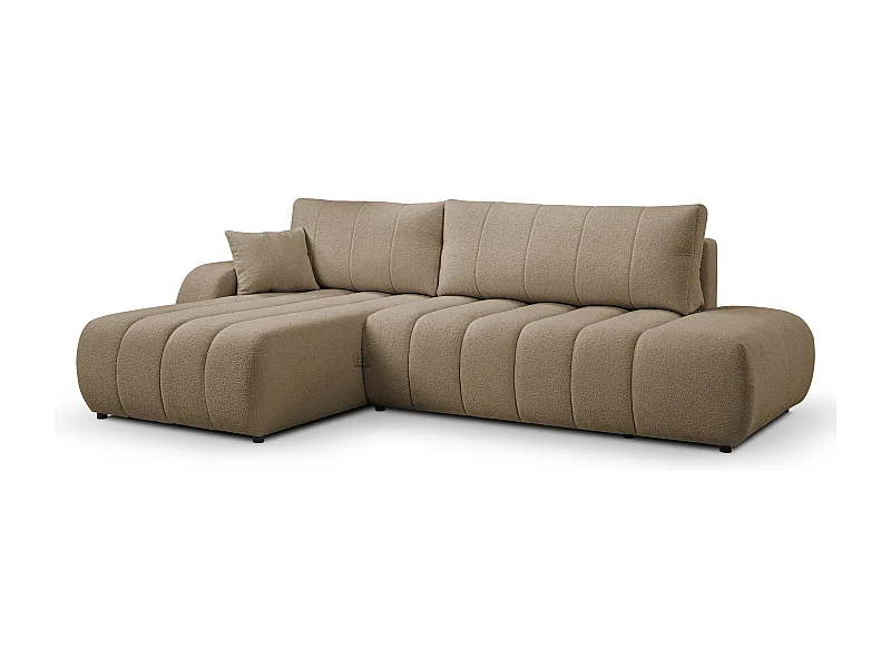 Canapé d'angle avec fonction sommeil BALOO - Design moderne, haute fonctionnalité, assise confortable, matériaux durables, couleur marron, gauche