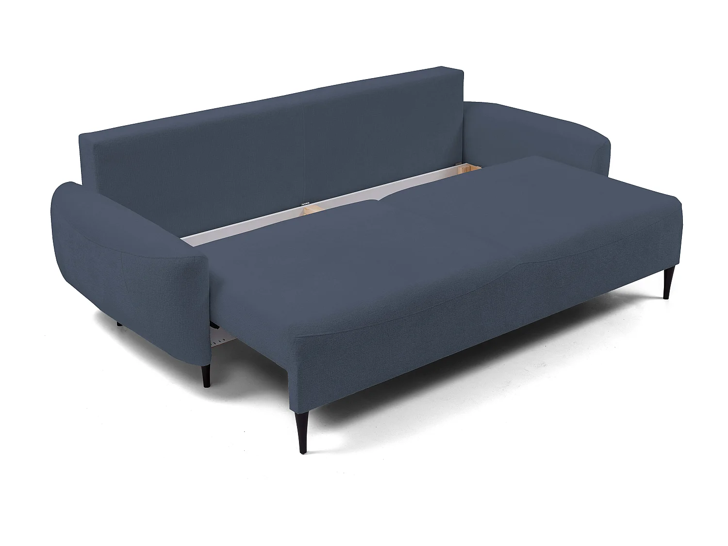 BOHO Sofa - Uitschuifbare bank met slaapoppervlak 140x200 cm, houten poten, opbergruimte, PUR-stof, 244x92x102 cm LICHTBLAUW