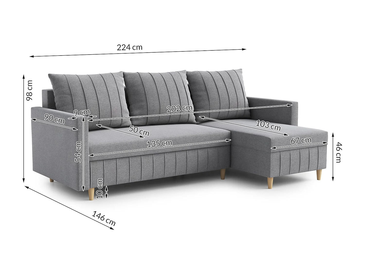 Ecksofa FOX mit elegantem Design, 224x103 cm, komfortabel, Schlaffunktion, Farbe Hellbraun, Links