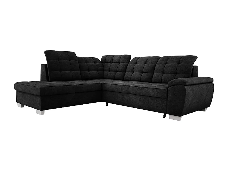 Narożnik LOTTA z łatwego w utrzymaniu weluru, 258x212cm, idealny dla rodzin, z praktycznym pojemnikiem na pościel, układ lewy, kolor: CZARNY