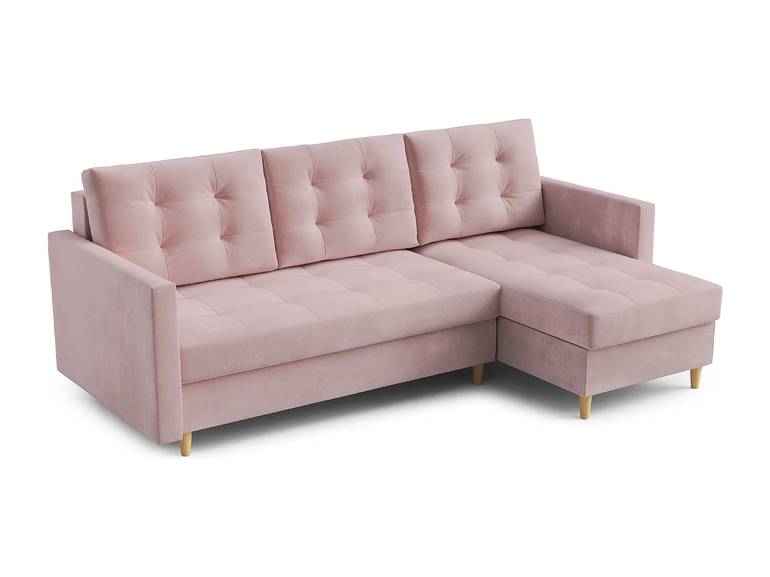 Canapé d'angle DIVO avec fonction sommeil, 224x103 cm, design élégant, matériaux de haute qualité, couleur rose, droite