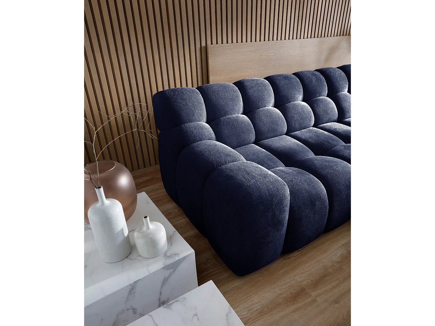 Ecksofa CAMPILE mit modernem Design, 297x180 cm, hohe Funktionalität, Komfortable Sitzfläche, Farbe Dunkelblau, Rechts