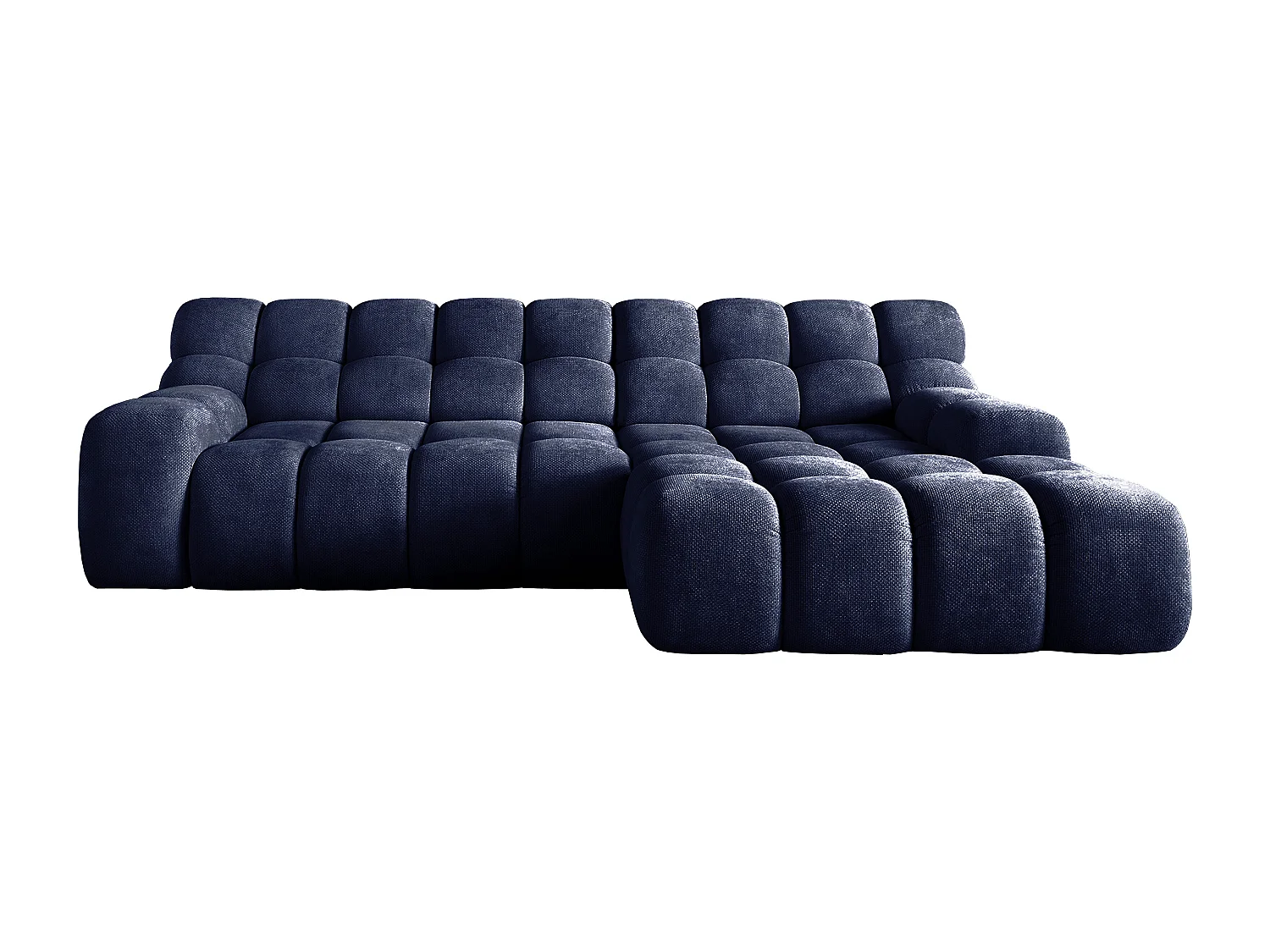 Canapé d'angle CAMPILE au design moderne, 297x180 cm, grande fonctionnalité, assise confortable, couleur bleu foncé, droite