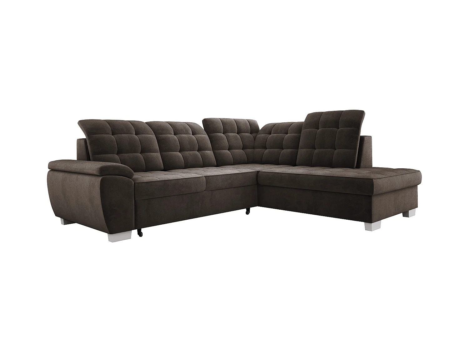 Canapé d'angle LOTTA en tissu SALVADOR, familial, coffre pratique, finition haut de gamme, 258x212 cm, angle droit, MARRON