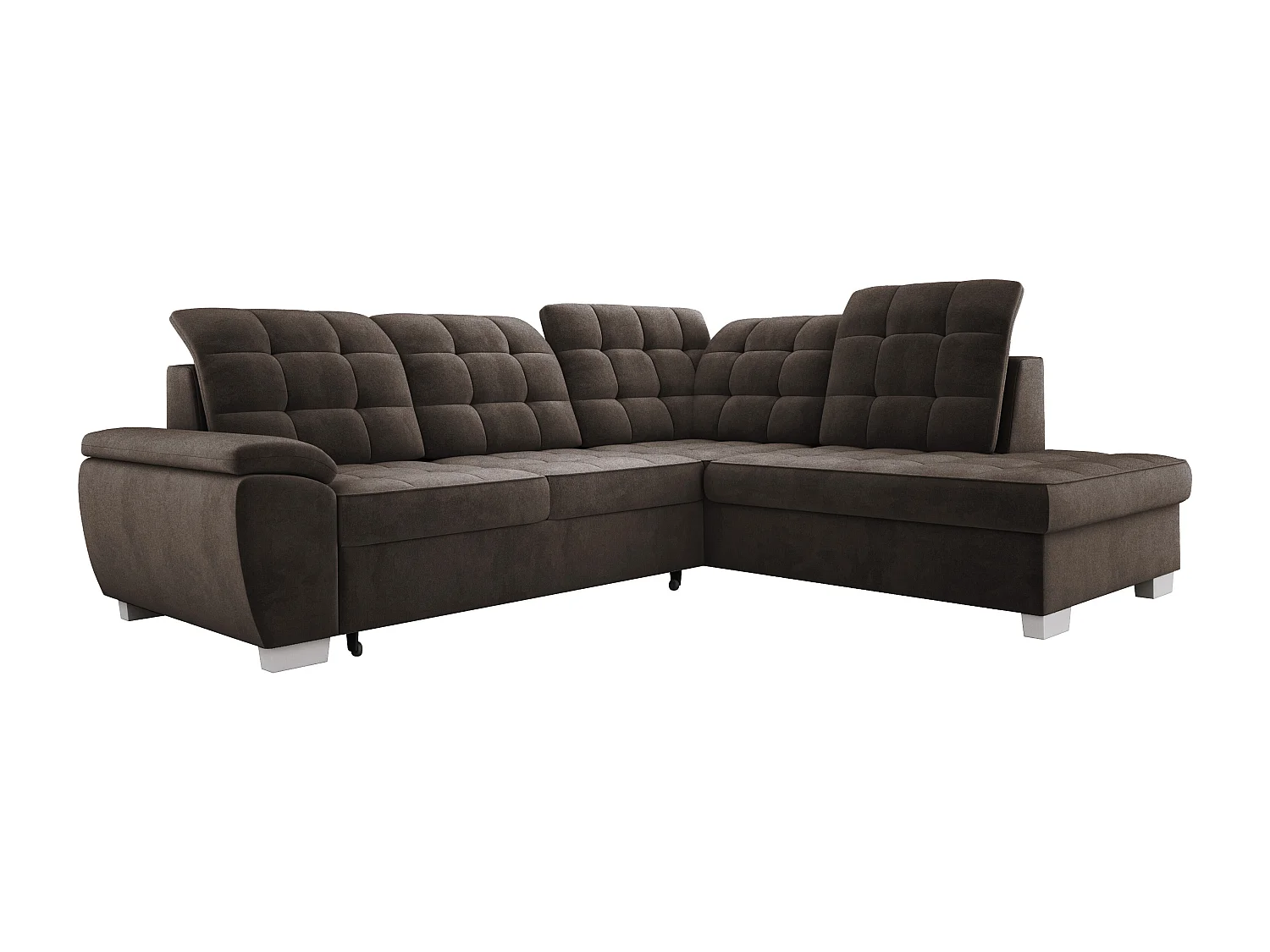 Hoekbank LOTTA in stof SALVADOR, familiebank, praktische opbergbox, hoogwaardige afwerking, 258x212 cm, rechte hoek, BRUIN