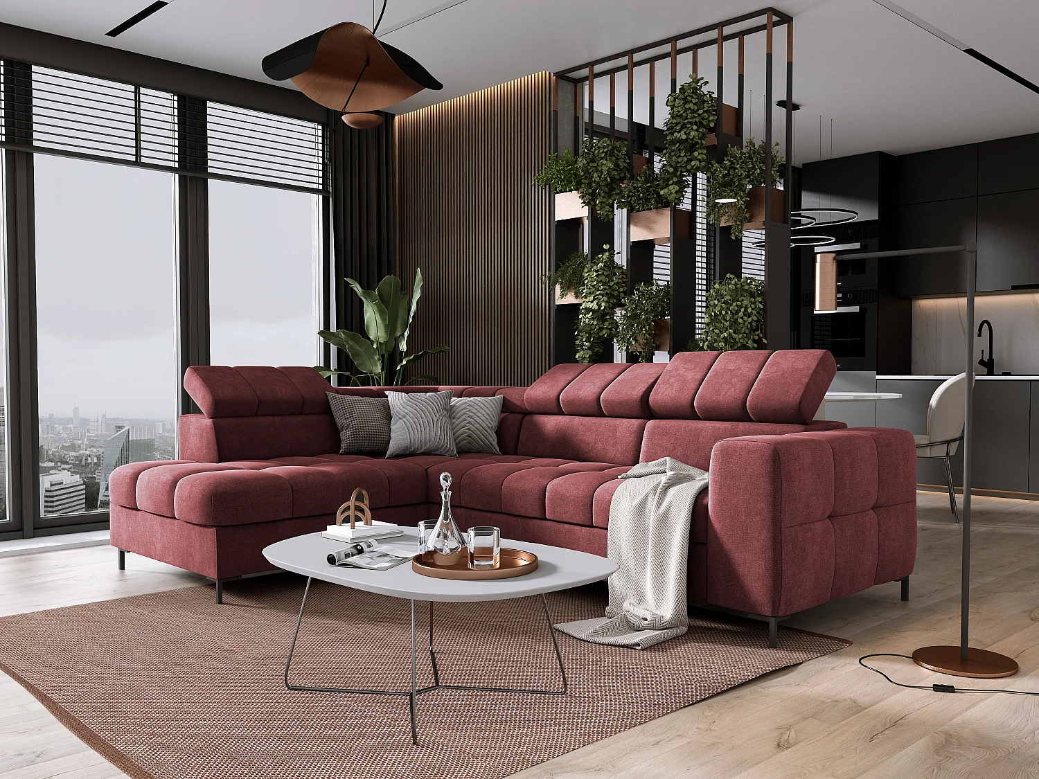 Hoekbank PABLOS met verstelbare hoofdsteun 279x201cm | Slapen & opbergen, Vogue Lichtrood, Links