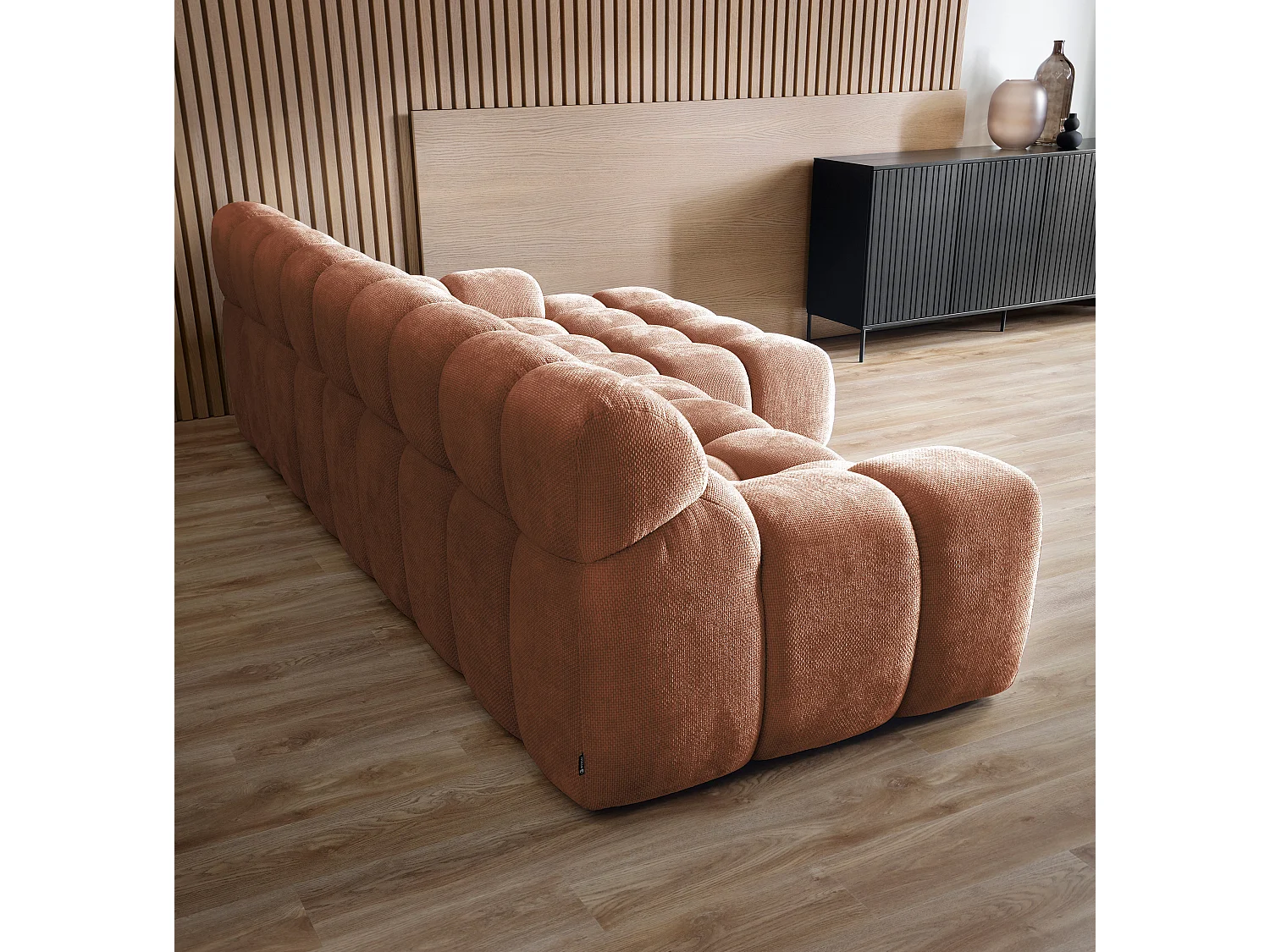 Ecksofa CAMPILE mit elektrisch verschiebbarem Sitz, verstellbare Kopfstützen, Rechts-Layout, 288x119x85 cm, Farbe Orange