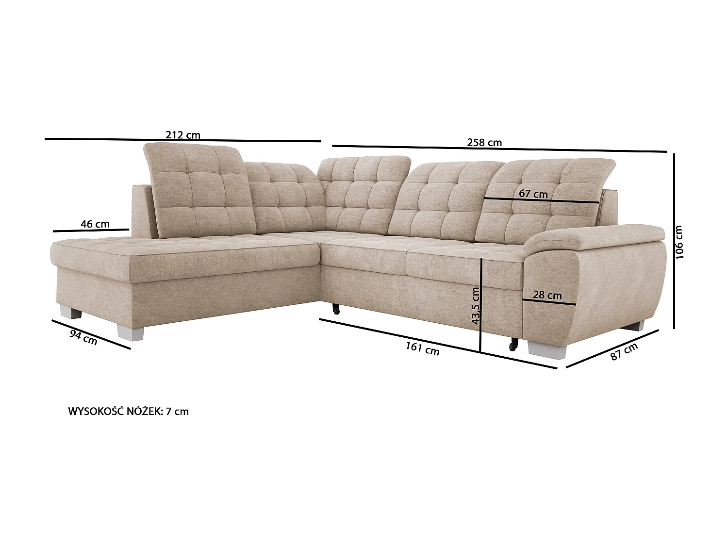 LOTTA Ecksofa mit SALVADOR-Stoff, familienfreundlich, praktischer Bettkasten, hochwertige Verarbeitung, 258x212 cm, linke Ecke, GRÜN
