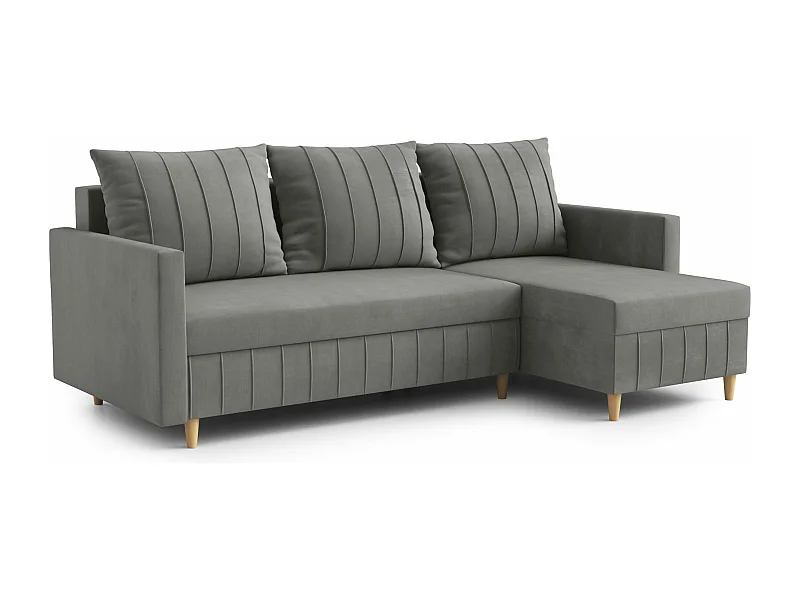 Canapé d'angle FOX au design élégant, 224x103 cm, confortable, fonction sommeil, Couleur Gris foncé, Droite