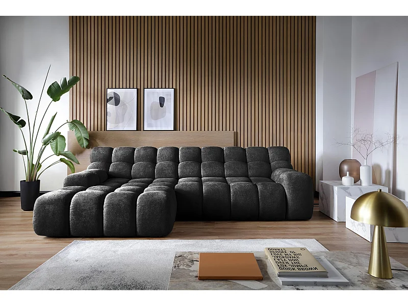Ecksofa CAMPILE DomoHome, elektrisch verstellbarer Sitz, verstellbare Kopfstützen, linke Ecke, 288x119x85 cm, SCHWARZ