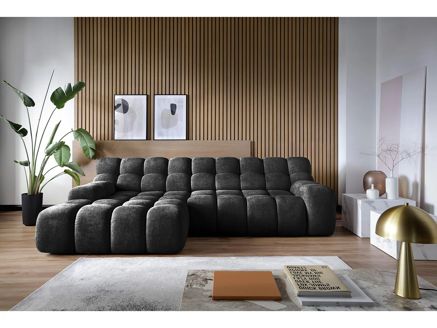 Canapé d'angle CAMPILE DomoHome, assise électrique réglable, appuie-têtes ajustables, angle gauche, 288x119x85 cm, NOIR