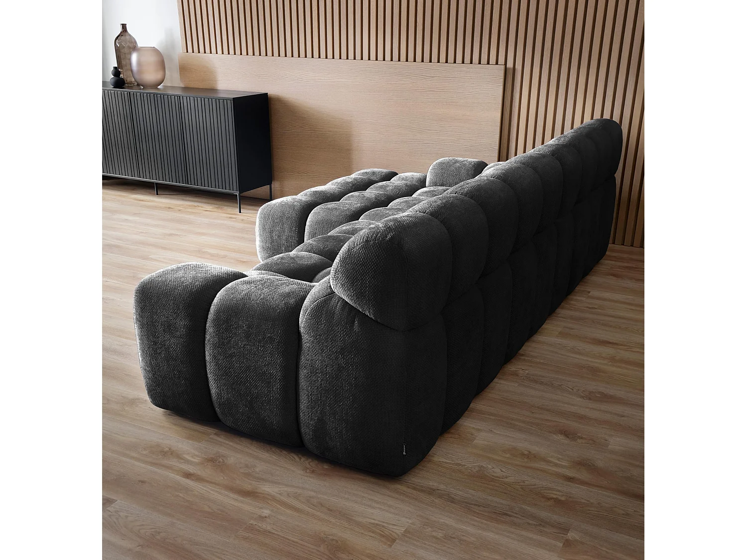 Canapé d'angle CAMPILE DomoHome, assise électrique réglable, appuie-têtes ajustables, angle gauche, 288x119x85 cm, NOIR