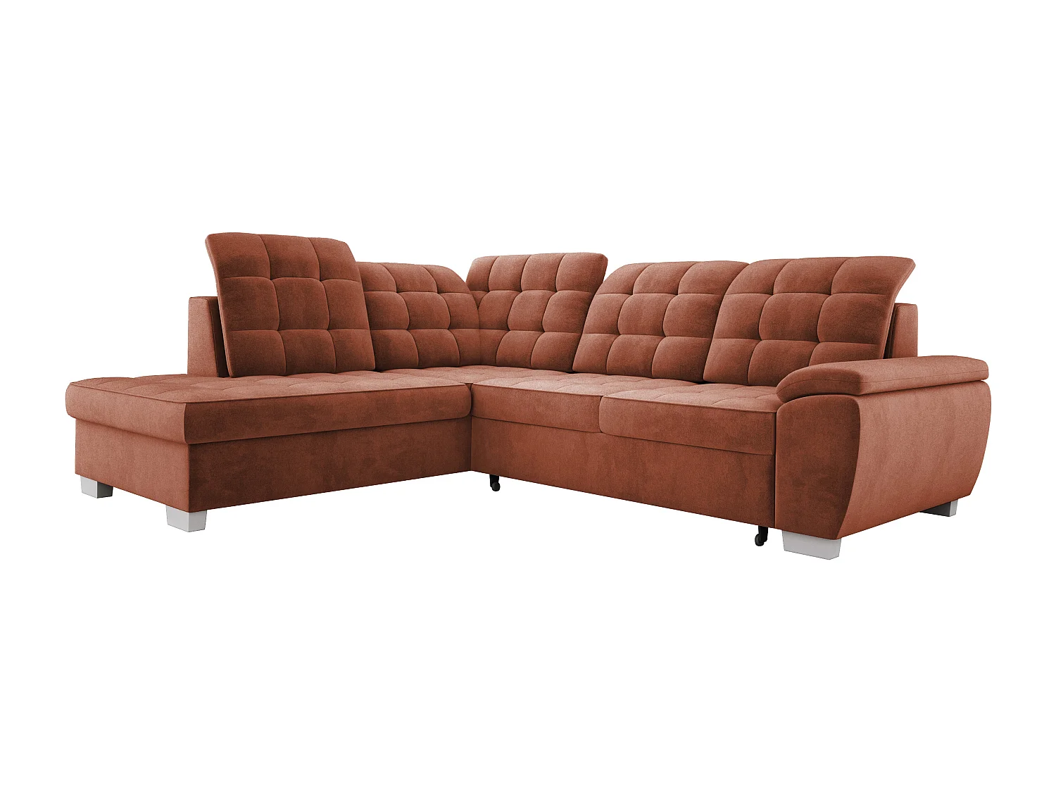 Ecksofa LOTTA, Stoffbezug SALVADOR, umbaubar, geräumige Truhe, elegantes Design, 258x212 cm, linke Ecke, BORDEAUX