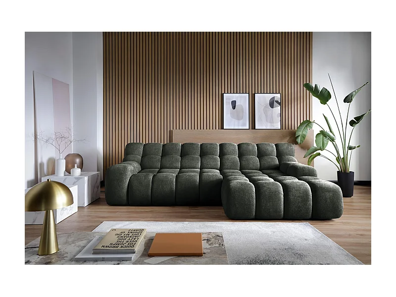 Ecksofa CAMPILE DomoHome, elektrisch verstellbarer Sitz, verstellbare Kopfstützen, rechte Ecke, 288x119x85 cm, GRÜN