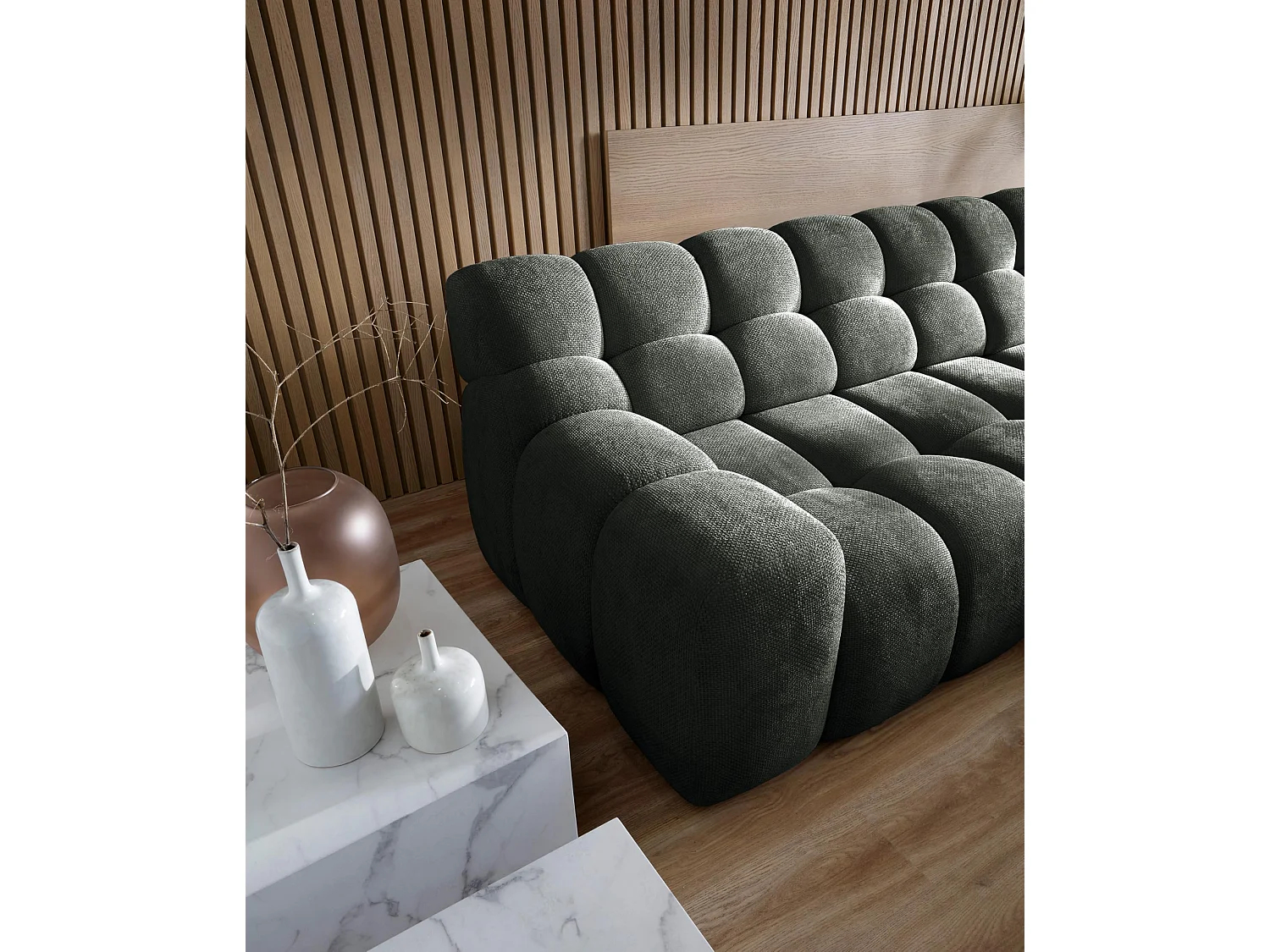 Ecksofa CAMPILE DomoHome, elektrisch verstellbarer Sitz, verstellbare Kopfstützen, rechte Ecke, 288x119x85 cm, GRÜN