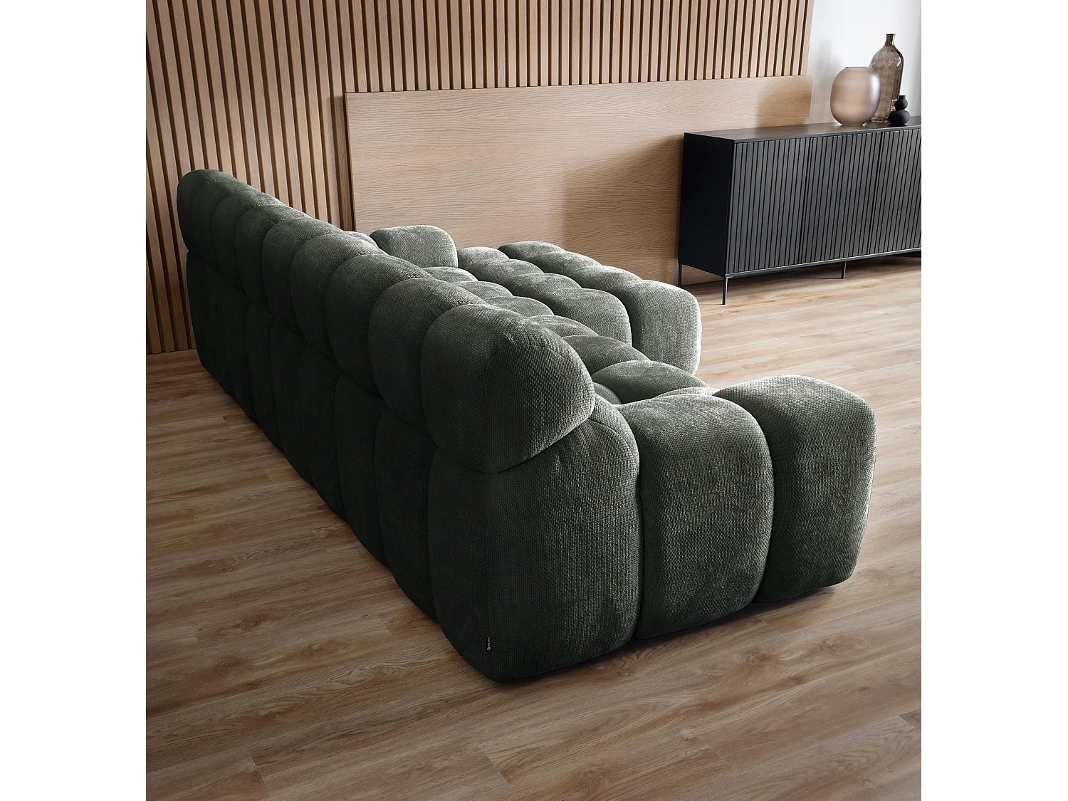 Canapé d'angle CAMPILE DomoHome, assise électrique réglable, appuie-têtes ajustables, angle droit, 288x119x85 cm, VERT