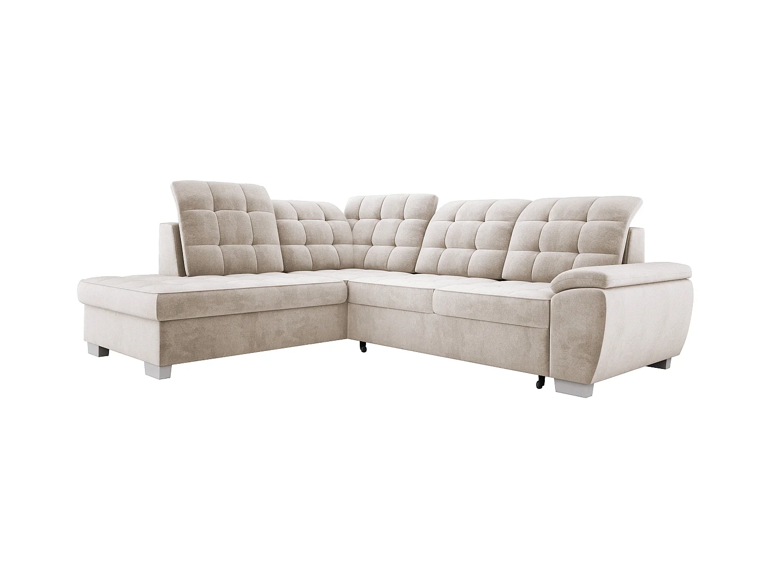 Canapé d'angle LOTTA en tissu SALVADOR, convertible, coffre spacieux, design élégant, 258x212 cm, angle gauche, BEIGE