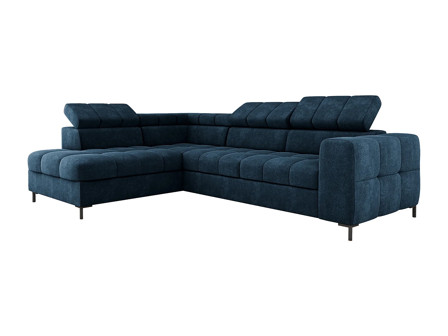 Ecksofa PABLOS mit verstellbarem Kopfteil 279x201cm | Schlaf- und Lagermöglichkeiten, Dunkelblau Vogue, Links
