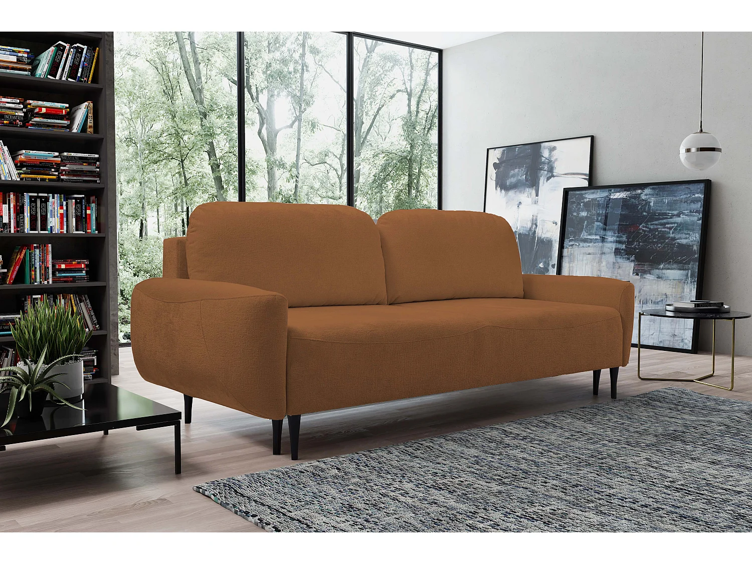 Sofa BOHO - Schlafsofa 140x200cm, Holzfüße, Bettzeugaufbewahrung, PUR-Schaumstoffpolsterung, 244x92x102cm KUPFER