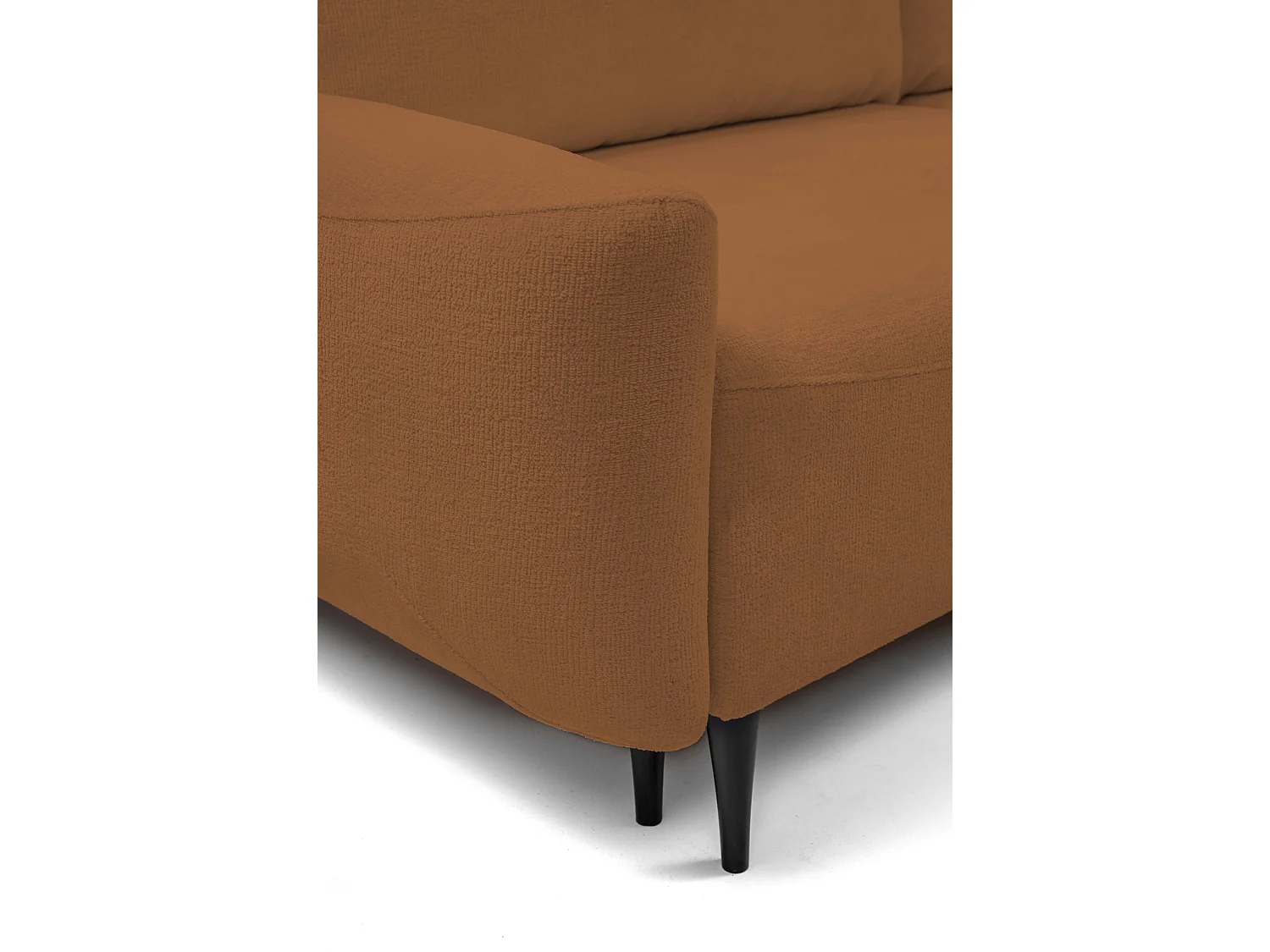 Sofa BOHO - Sofa rozkładana z powierzchnią do spania 140x200cm, drewniane nogi, pojemnik na pościel, tapicerka z pianki PUR, 244x92x102cm MIEDŹ