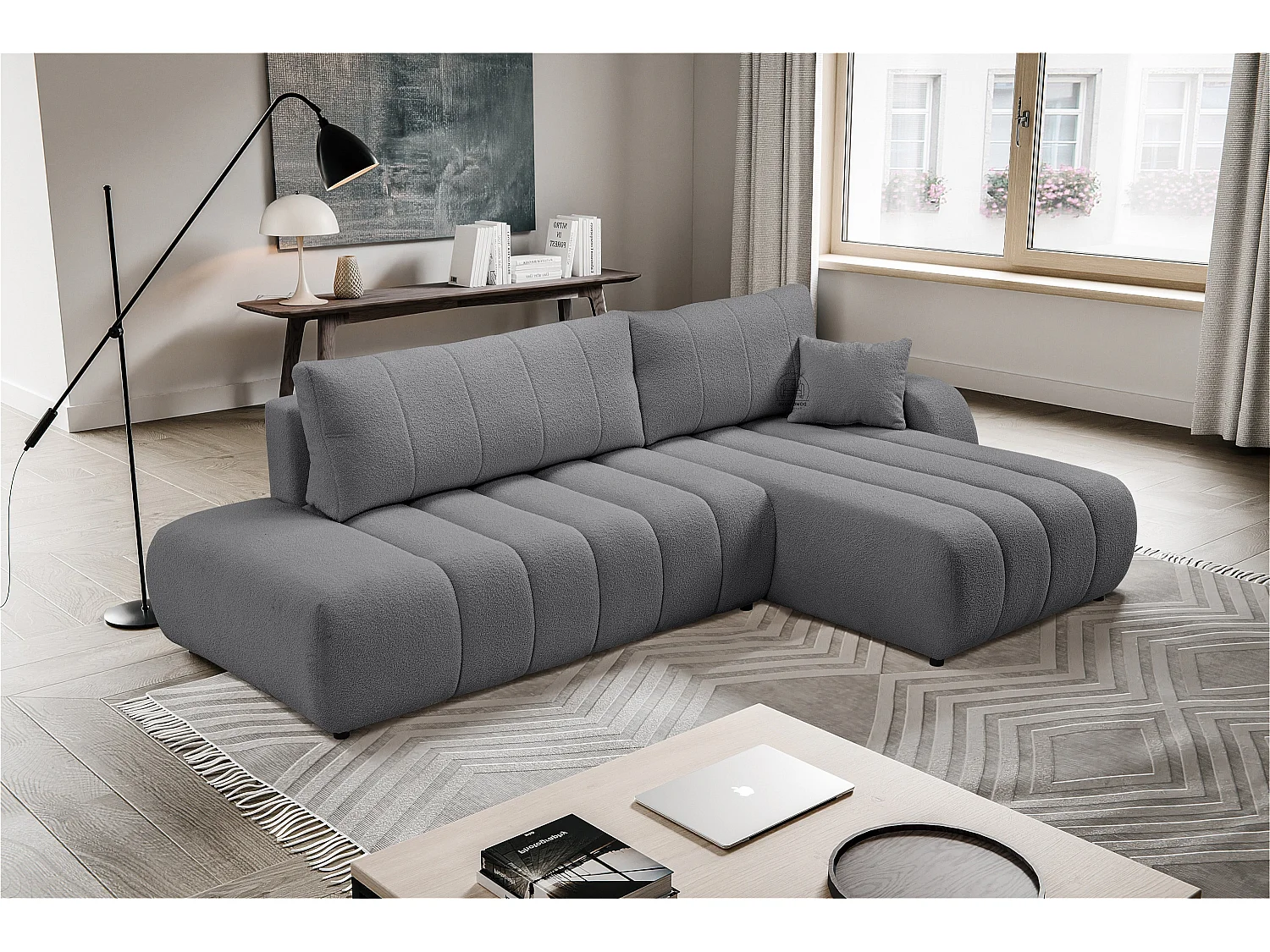 Hoekbank met slaapfunctie BALOO - Modern design, hoge functionaliteit, comfortabele zitting, duurzame materialen, kleur donkergrijs, rechts