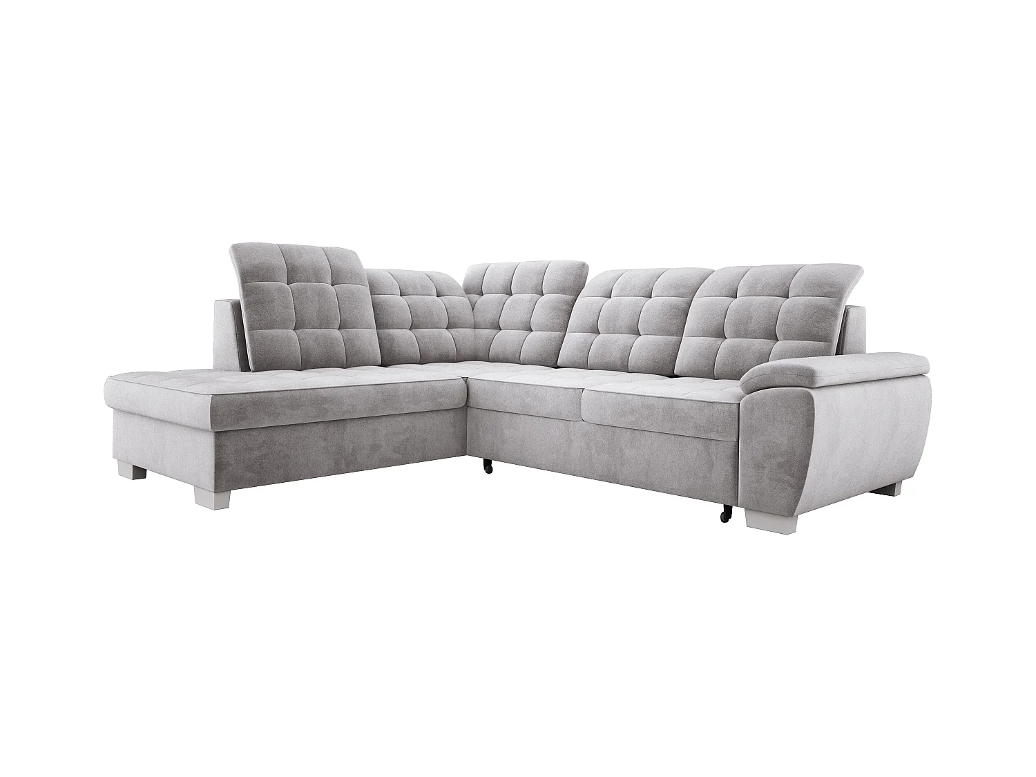 Canapé d'angle LOTTA, couchage 186x125 cm, relax, velours facile à entretenir, 258x212 cm, angle gauche, GRIS