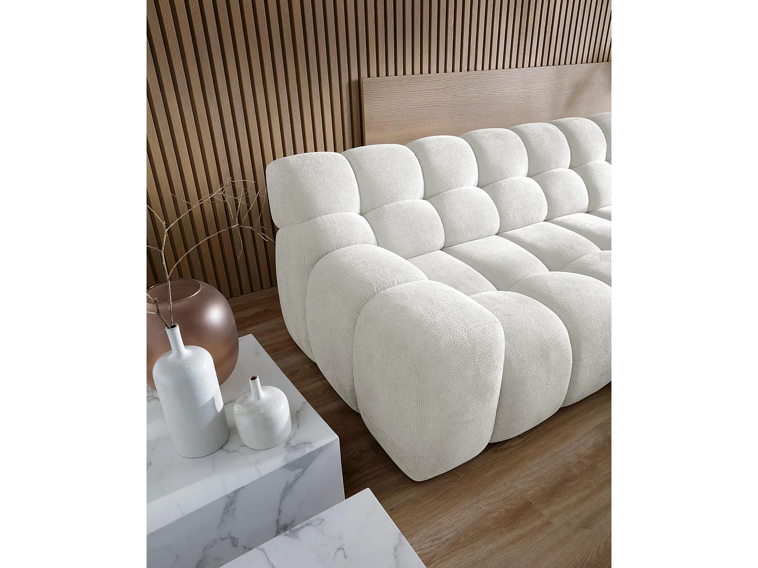 Ecksofa CAMPILE DomoHome, elektrisch verstellbarer Sitz, verstellbare Kopfstützen, rechte Ecke, 288x119x85 cm, HELLGRAU