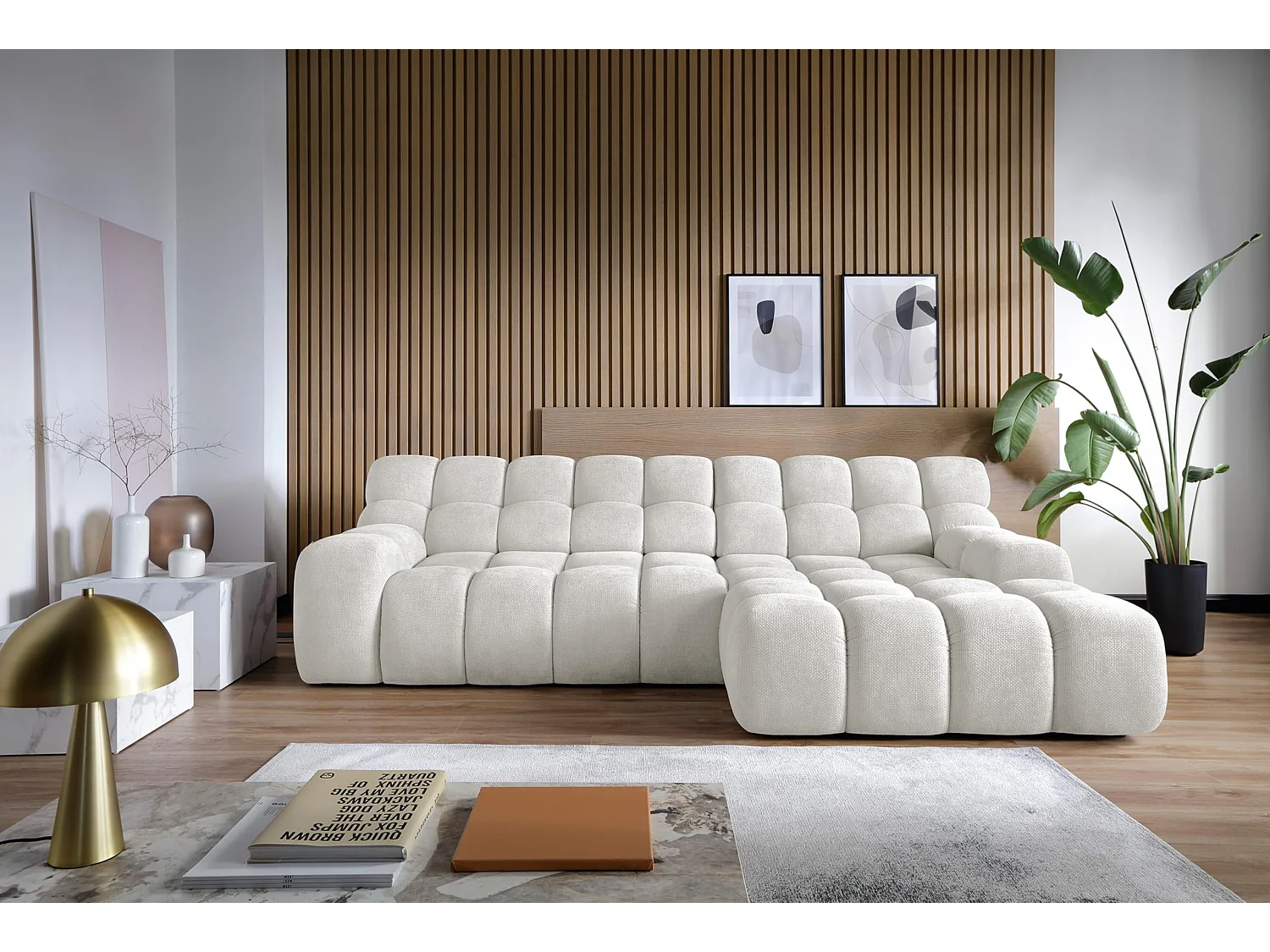 CAMPILE DomoHome hoekbank, elektrisch verstelbare zitting, verstelbare hoofdsteunen, rechterhoek, 288x119x85 cm, LIGHT GREY