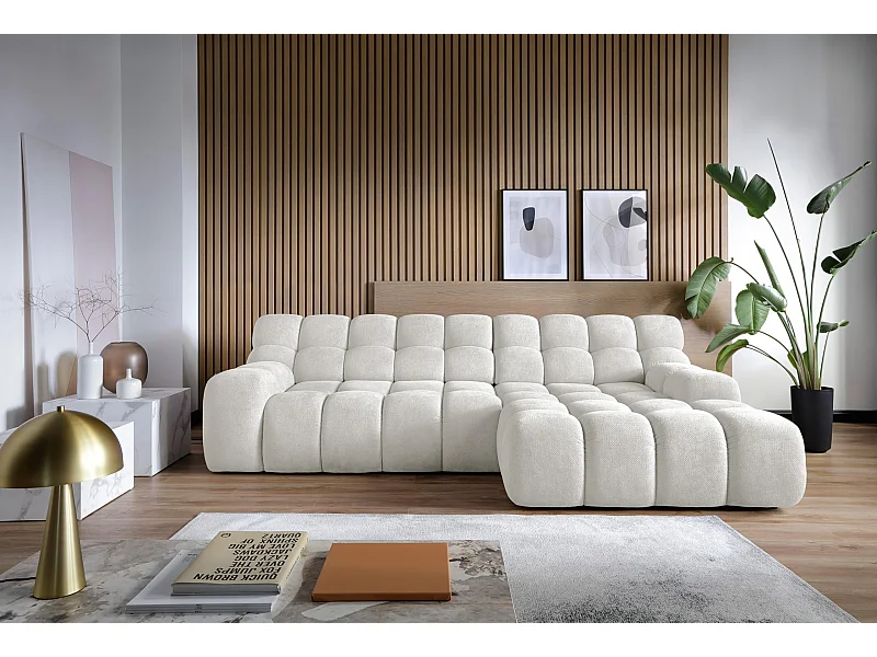 CAMPILE DomoHome hoekbank, elektrisch verstelbare zitting, verstelbare hoofdsteunen, rechterhoek, 288x119x85 cm, LIGHT GREY