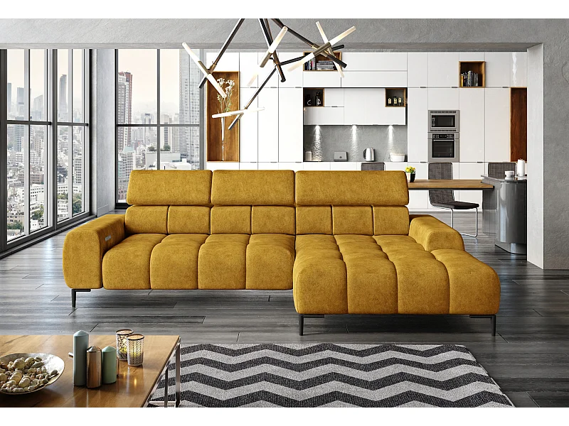 Canapé d'Angle PLAZA Mini Réglage Électrique 270x177cm | Jaune Salvador, Droit