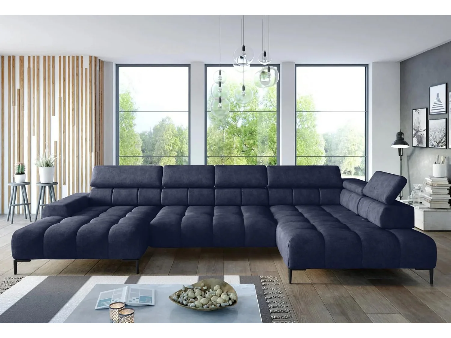 Canapé d'Angle PLAZA XL Relaxation Électrique 385x216cm | Bleu Foncé Solar, Droit