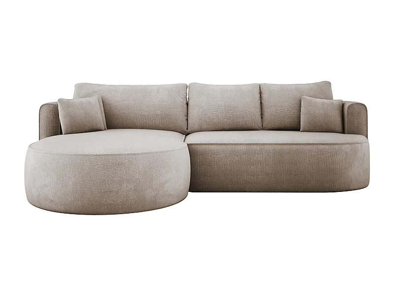 Canapé d'angle convertible FIORE avec couchage, suspension à vagues, coffre et 5 coussins, gauche 284x183x82 cm, beige