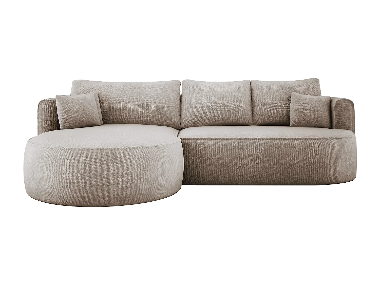 FIORE slaaphoekbank met bed, wave suspension, commode en 5 kussens, links 284x183x82 cm, beige