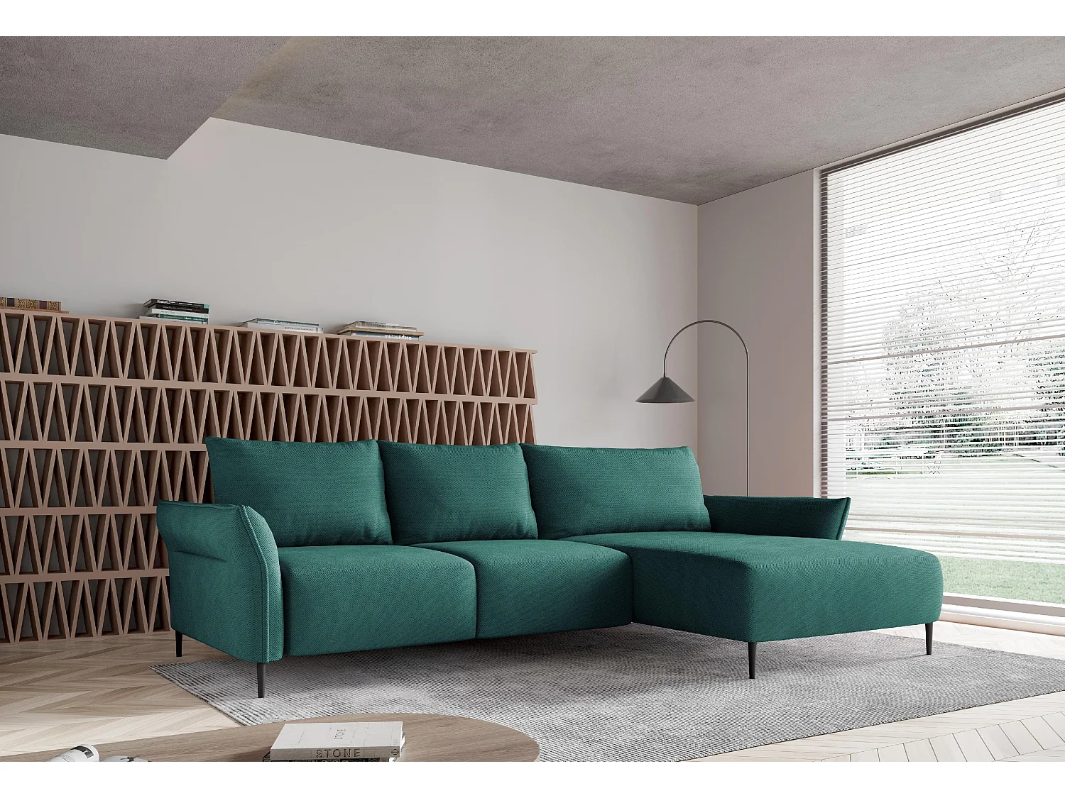 Hoekbank LUIS met bedfunctie - Moderne bank met opbergruimte 255x165 cm, Sofa Boxspring, Groen, Rechts