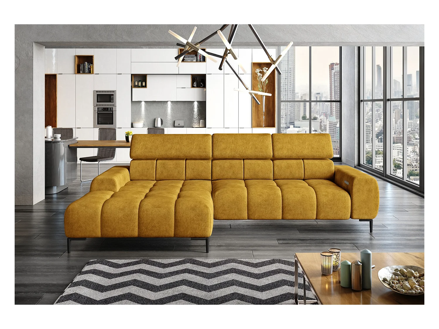 Ecksofa PLAZA Mini Elektrisch verstellbar 270x177cm | Gelb Salvador, Links