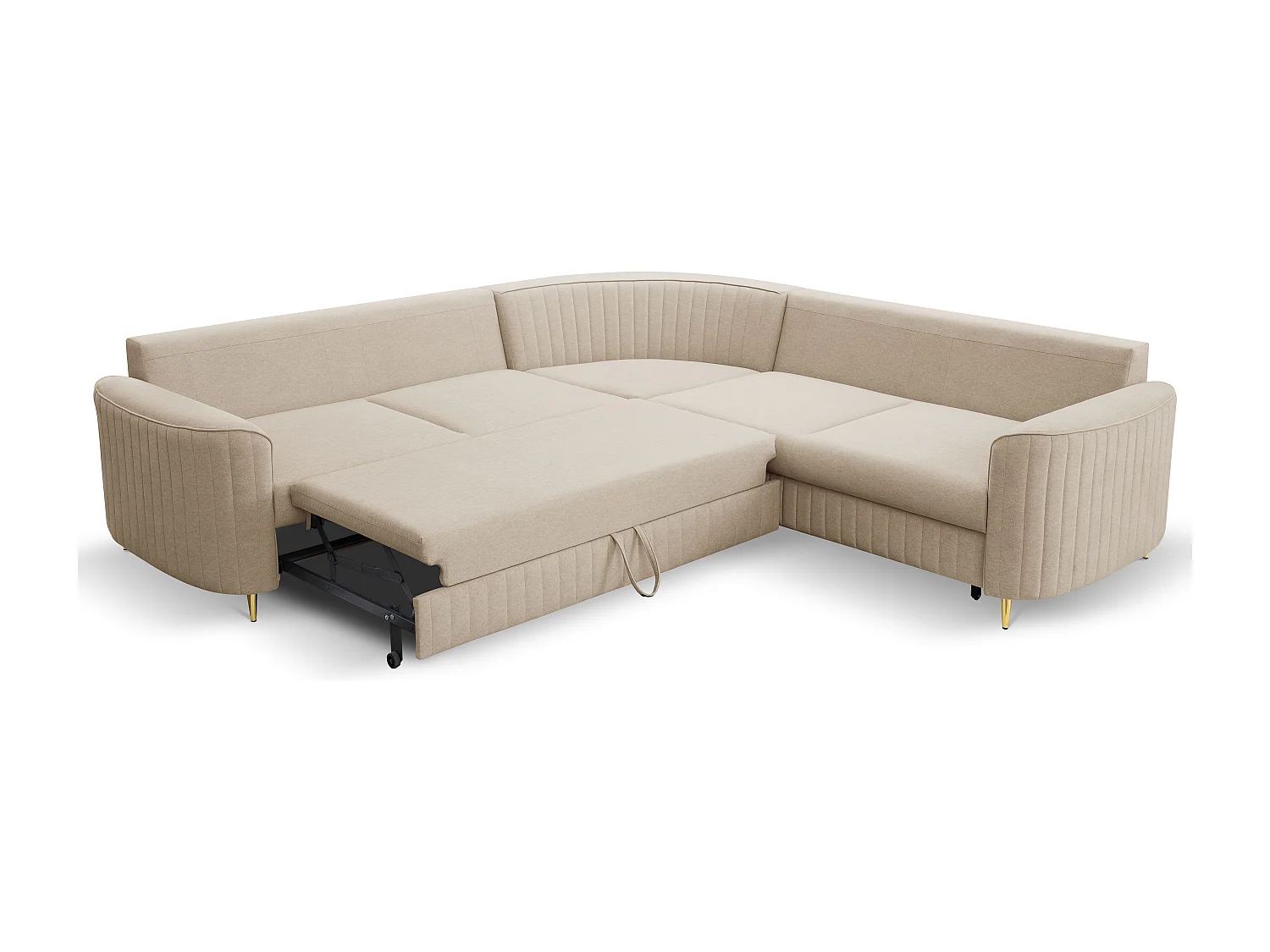 Ecksofa LAREN, modernes Schlafsofa mit Stauraum, Plastikfüße, linke Seite, BEIGE, 251x251x85 cm