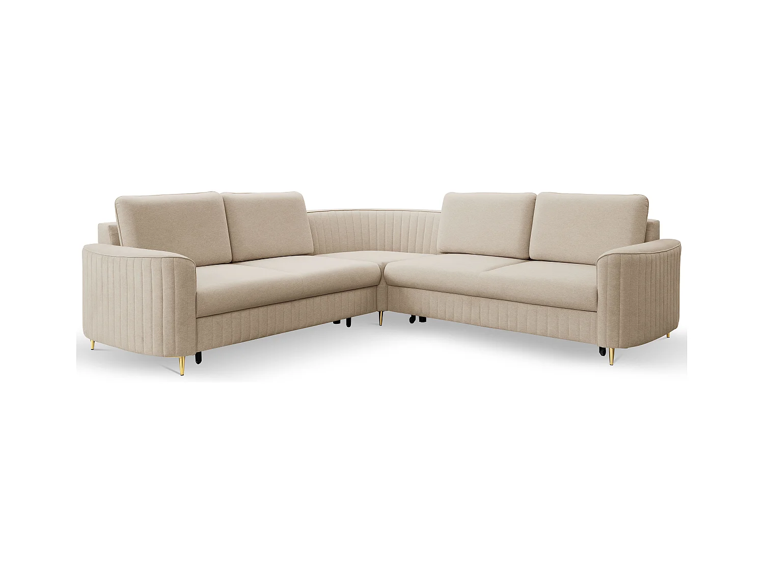 Canapé d'angle LAREN convertible, coffre de rangement, pieds en plastique, côté gauche, BEIGE, 251x251x85 cm