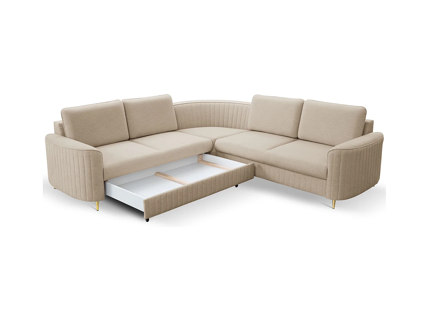 Canapé d'angle LAREN convertible, coffre de rangement, pieds en plastique, côté gauche, BEIGE, 251x251x85 cm