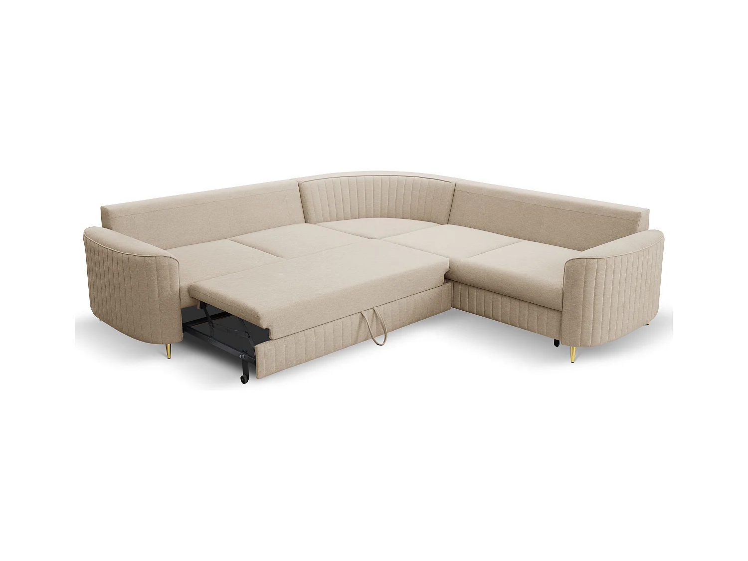 Canapé d'angle LAREN convertible, coffre de rangement, pieds en plastique, côté gauche, BEIGE, 251x251x85 cm