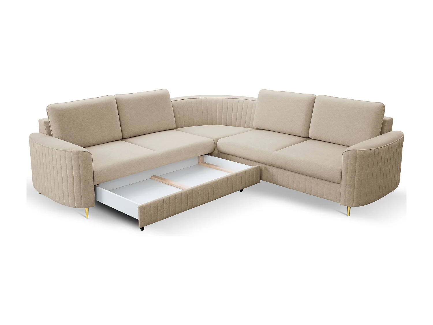 Canapé d'angle LAREN convertible, coffre de rangement, pieds en plastique, côté gauche, BEIGE, 251x251x85 cm