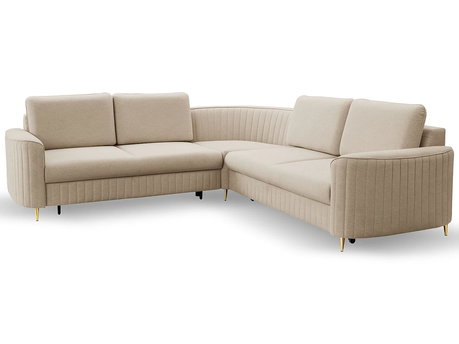 Hoekbank LAREN – Moderne slaapbank, opbergruimte, kunststof poten, linkerzijde, BEIGE, 251x251x85 cm