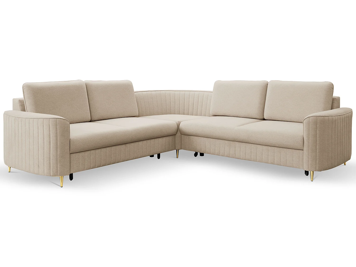 Hoekbank LAREN – Moderne slaapbank, opbergruimte, kunststof poten, linkerzijde, BEIGE, 251x251x85 cm