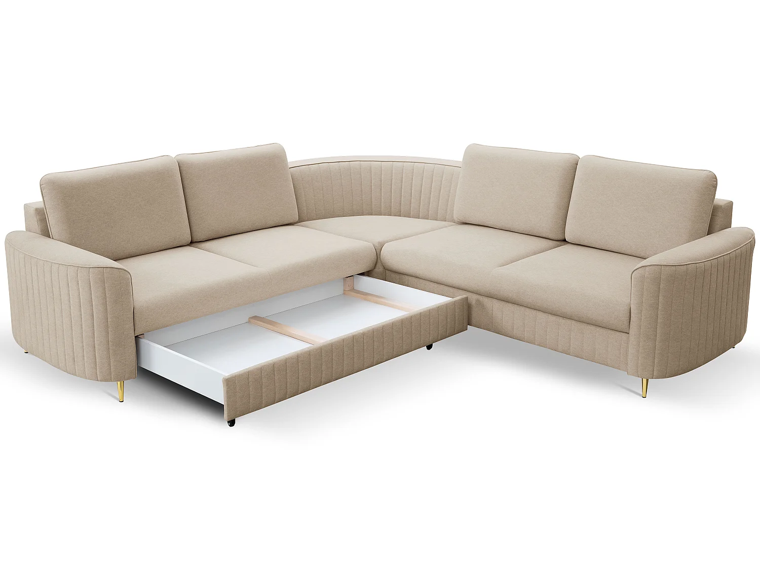 Hoekbank LAREN – Moderne slaapbank, opbergruimte, kunststof poten, linkerzijde, BEIGE, 251x251x85 cm