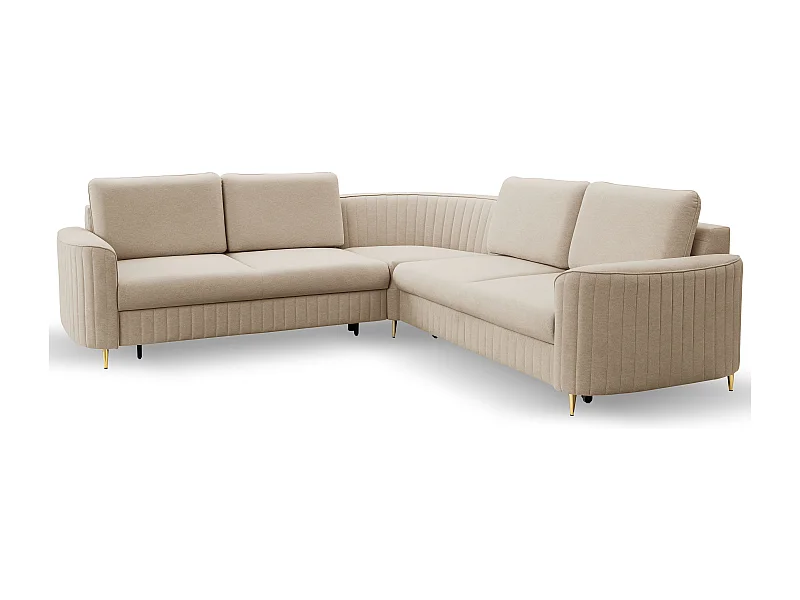 Hoekbank LAREN – Moderne slaapbank, opbergruimte, kunststof poten, linkerzijde, BEIGE, 251x251x85 cm