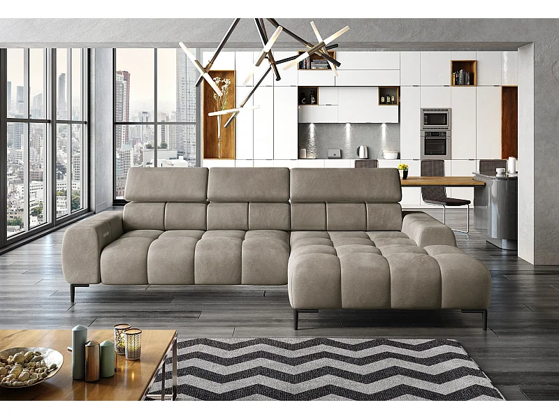 Canapé d'Angle PLAZA Mini Réglage Électrique 270x177cm | Beige Solar, Marron Clair, Droit