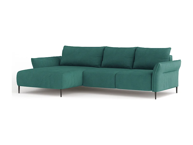 Canapé d'angle LUIS avec fonction lit – Canapé moderne avec rangement 255x165 cm, Sofa Boxspring, Couleur verte, Gauche