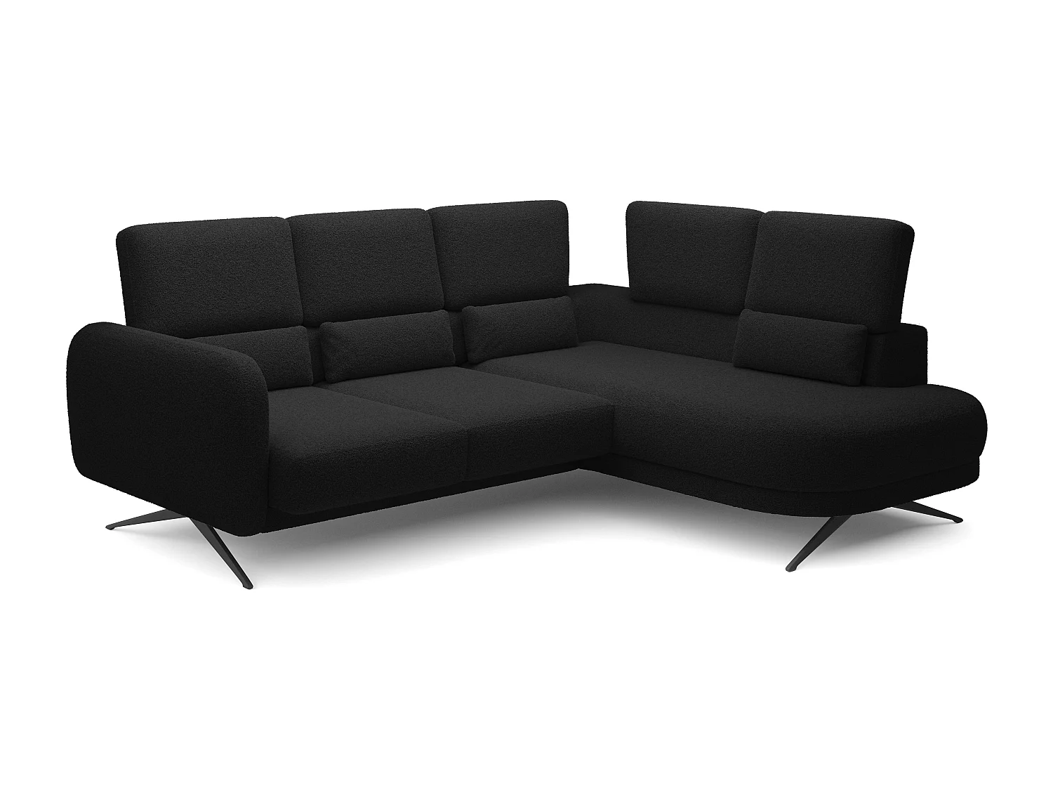 Narożnik ILUSIO L z funkcją spania, 250x205cm, regulowane oparcie, wysokiej jakości materiały, kolor czarny, prawy