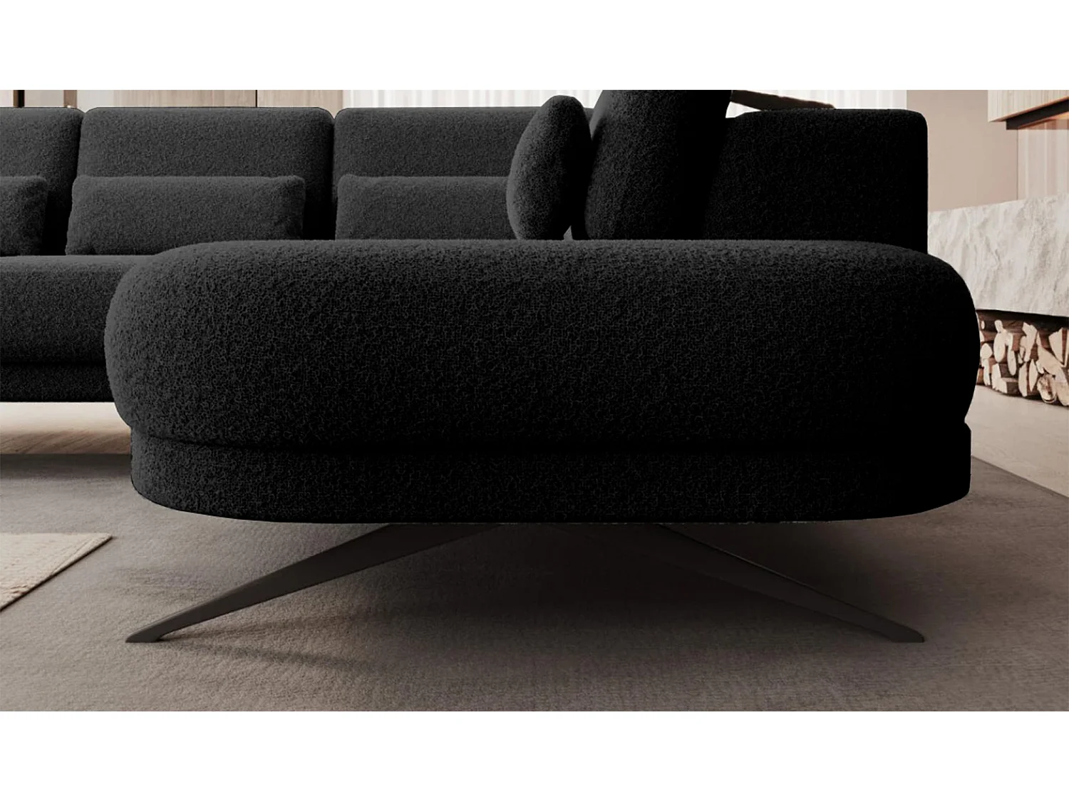 Hoekbank ILUSIO L met slaapfunctie, 250x205cm, verstelbare rugleuning, hoogwaardige materialen, kleur zwart, rechts