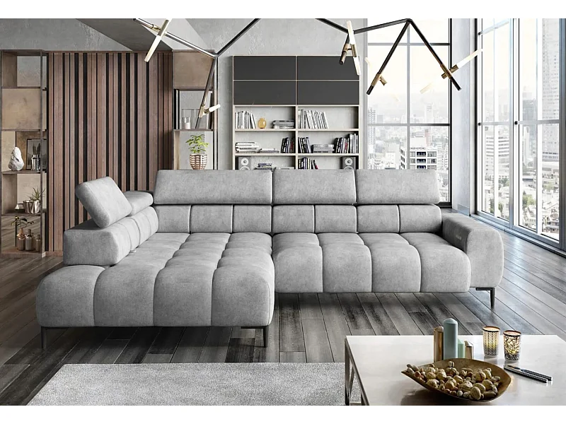 Canapé d'Angle DOMO-HOME PLAZA L Réglage Électrique 300x216cm | Gris Salvador, Gauche