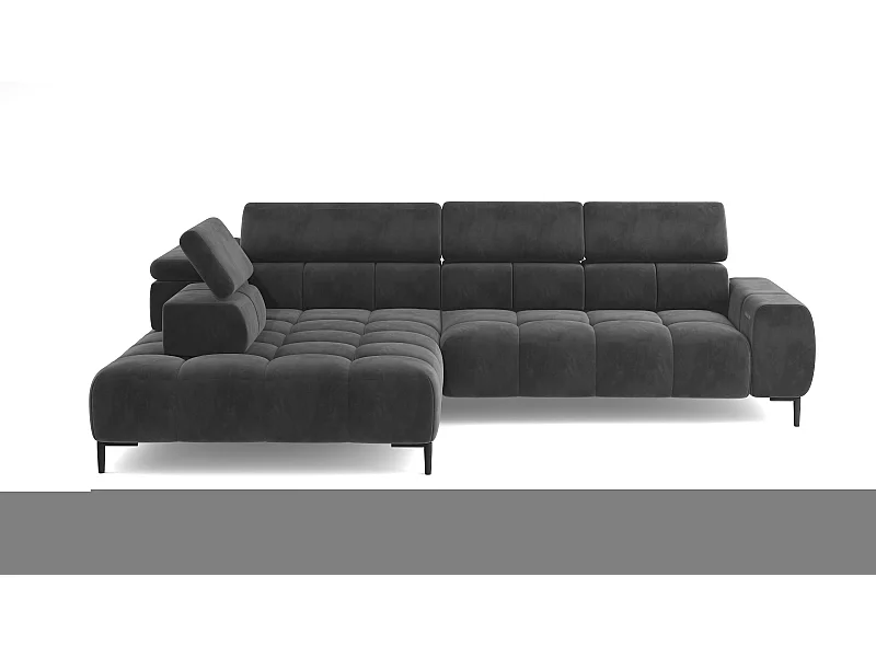 Hoekbank DOMO-HOME PLAZA L Electric uitvoering 300x216cm | Zwart Mat Velours, Rechts